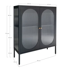 Adelaide vitrineskap rillet glass sort 90 x 35 x 120cm