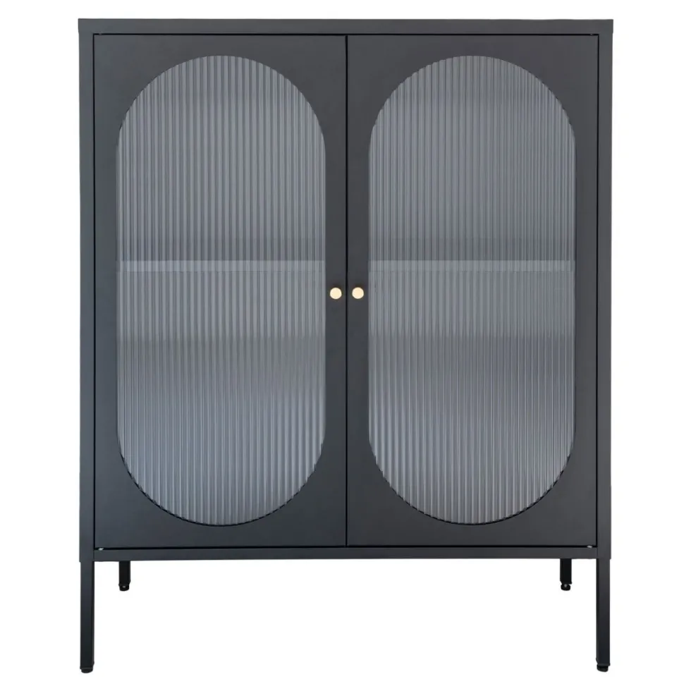 Adelaide vitrineskap rillet glass sort 90 x 35 x 120cm