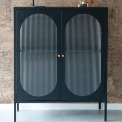 Adelaide vitrineskap rillet glass sort 90 x 35 x 120cm