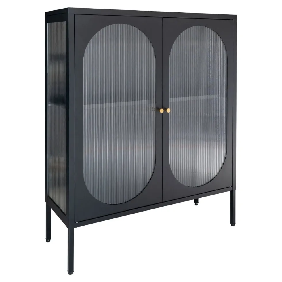 Adelaide vitrineskap rillet glass sort 90 x 35 x 120cm