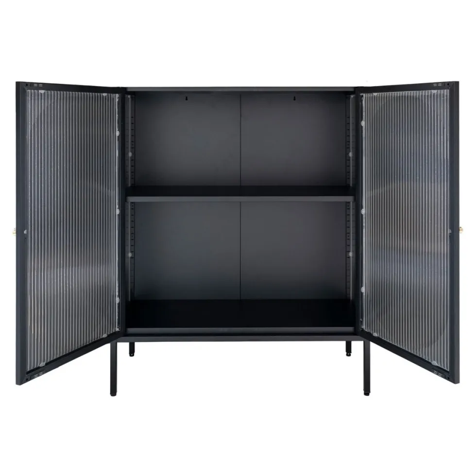Adelaide vitrineskap rillet glass sort 90 x 35 x 120cm