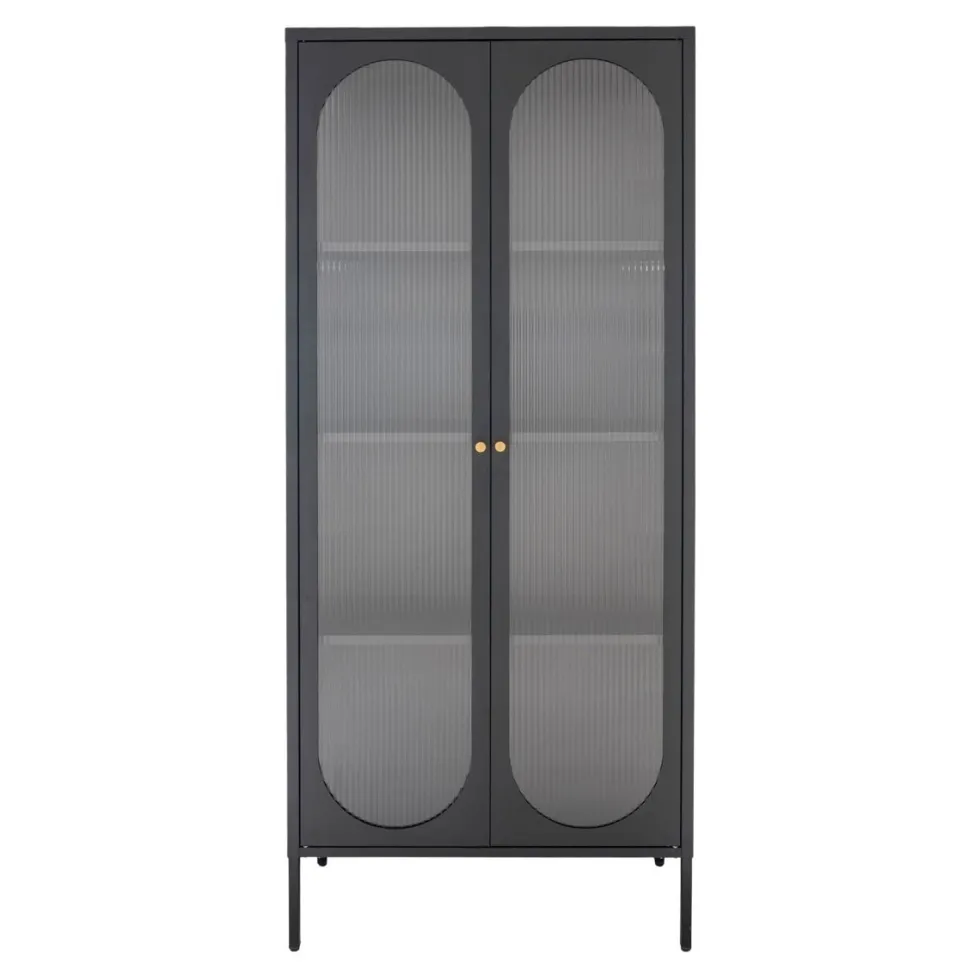 Adelaide vitrineskap rillet glass sort 80 x 35 x 180 cm