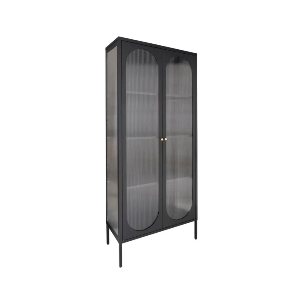 Adelaide vitrineskap rillet glass sort 80 x 35 x 180 cm