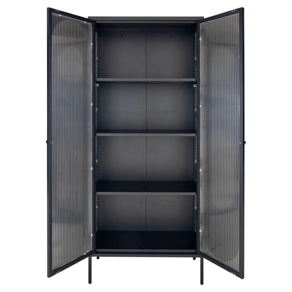 Adelaide vitrineskap rillet glass sort 80 x 35 x 180 cm
