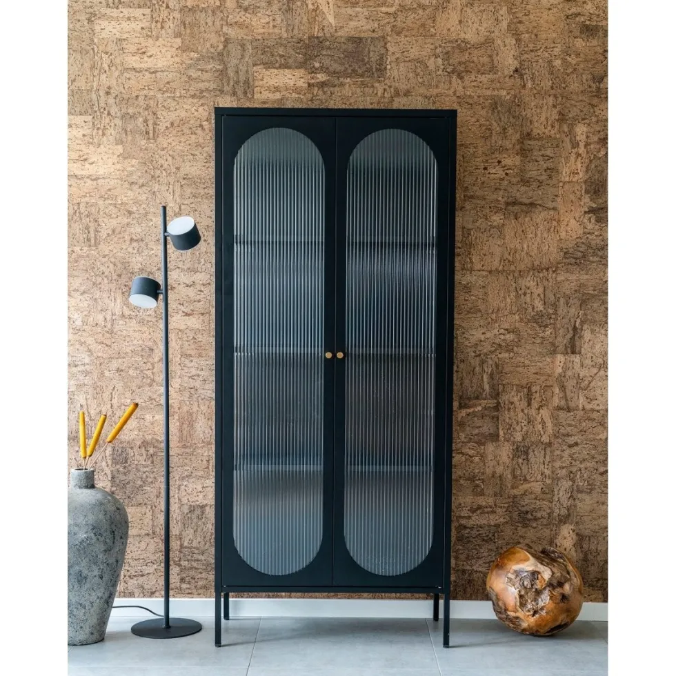Adelaide vitrineskap rillet glass sort 80 x 35 x 180 cm