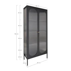 Adelaide vitrineskap rillet glass sort 80 x 35 x 180 cm