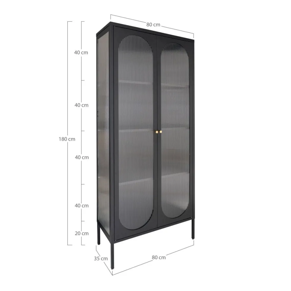 Adelaide vitrineskap rillet glass sort 80 x 35 x 180 cm