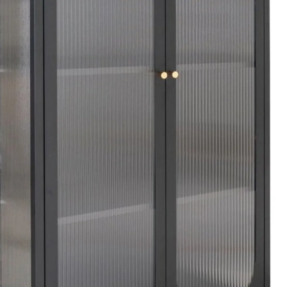 Adelaide vitrineskap rillet glass sort 80 x 35 x 180 cm