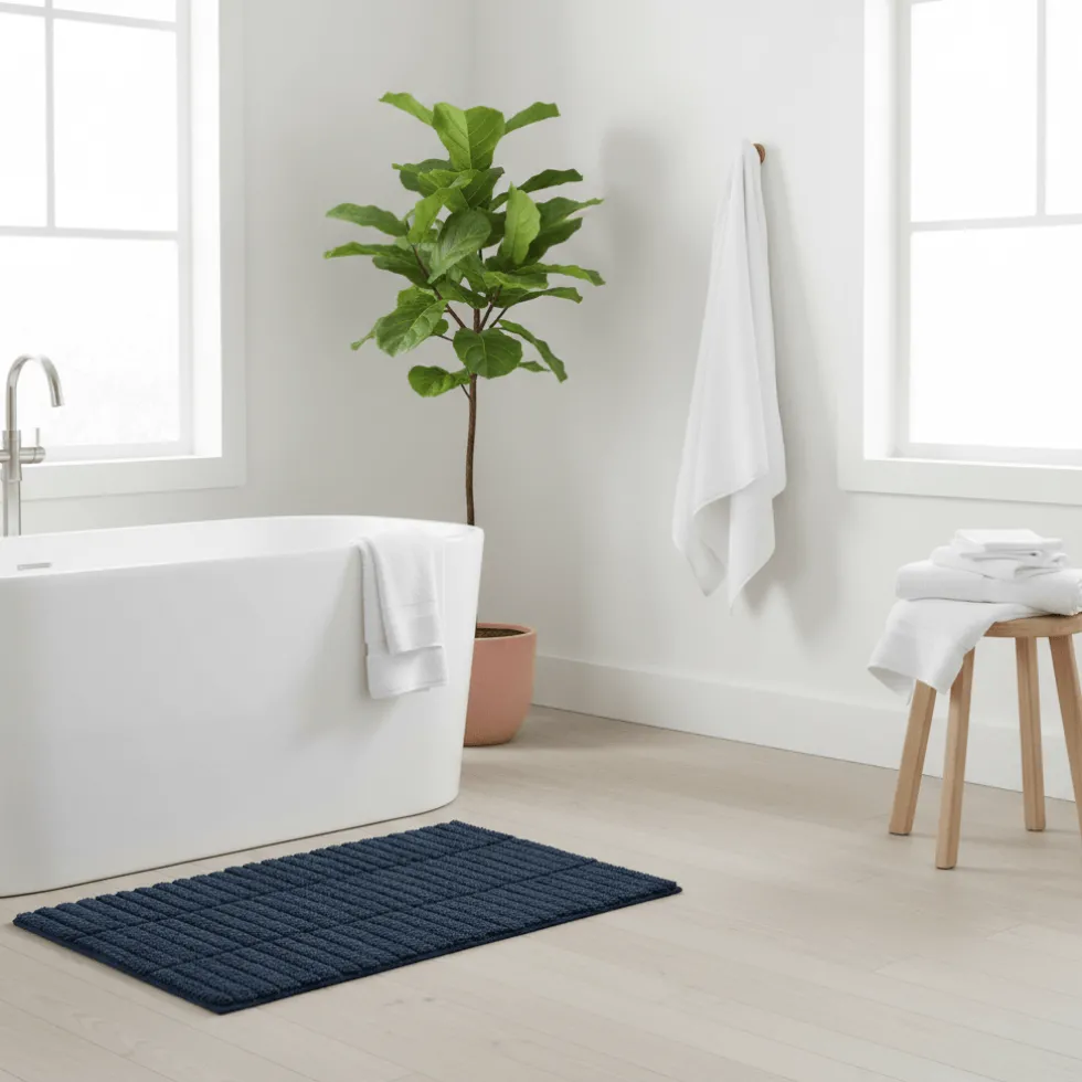 Baderomsmatte Tiles mørkeblå 80 x 50 cm