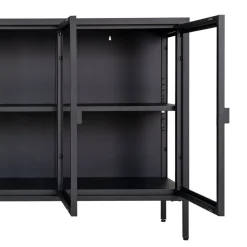 Brisbane skjenk 3 glassdører sort stål 140x40x85 cm