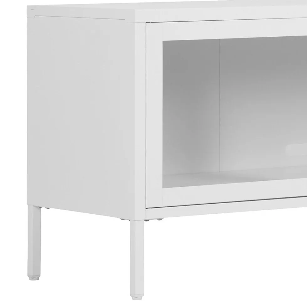 Brisbane TV-benk 3 glassdører hvit stål 130x40x55 cm