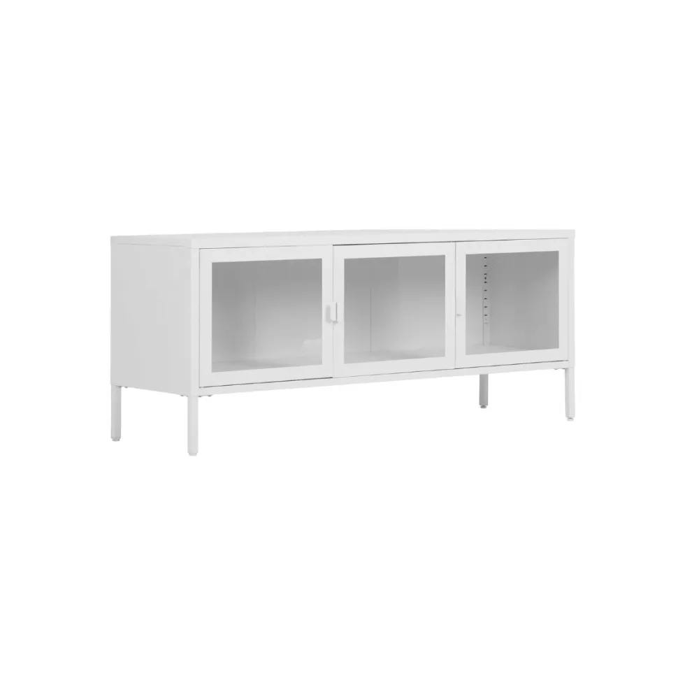 Brisbane TV-benk 3 glassdører hvit stål 130x40x55 cm