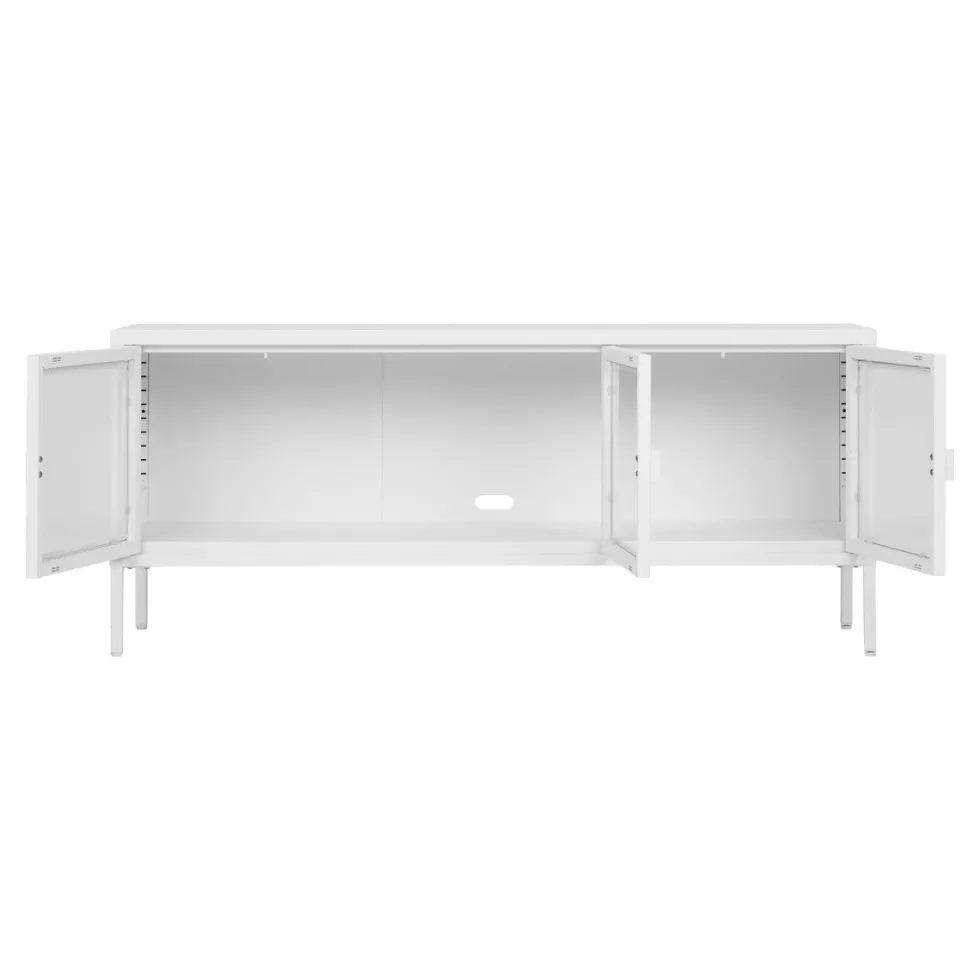 Brisbane TV-benk 3 glassdører hvit stål 130x40x55 cm
