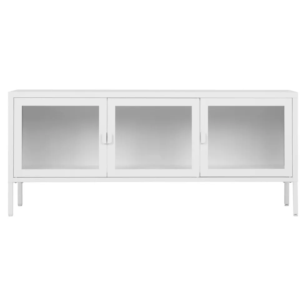 Brisbane TV-benk 3 glassdører hvit stål 130x40x55 cm
