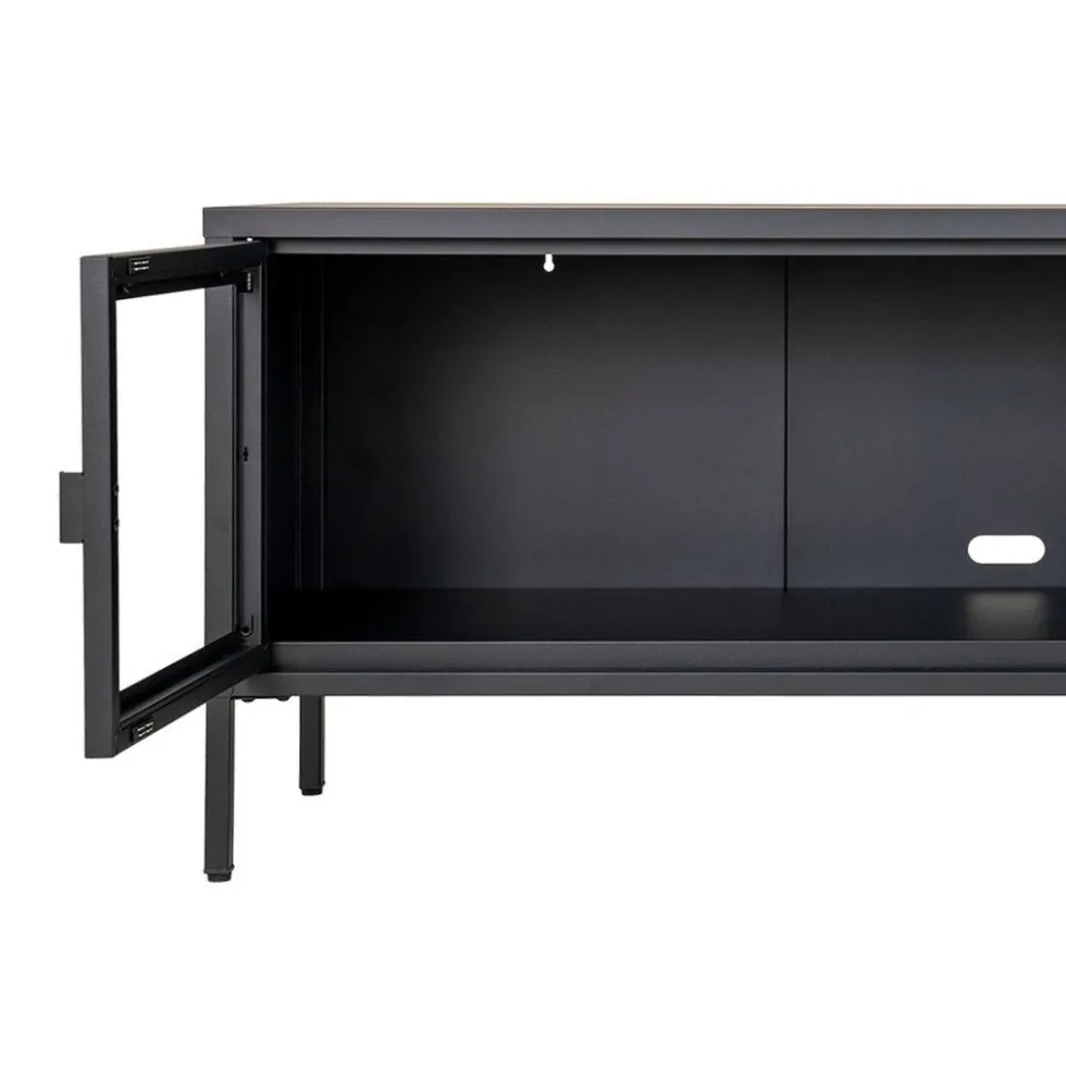 Brisbane TV-benk 3 glassdører sort stål 130x40x55 cm