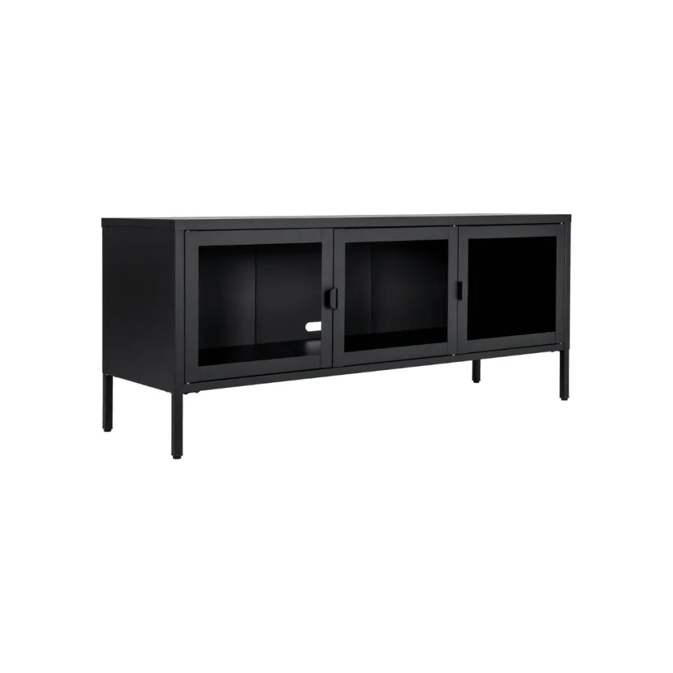 Brisbane TV-benk 3 glassdører sort stål 130x40x55 cm