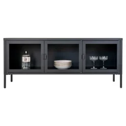 Brisbane TV-benk 3 glassdører sort stål 130x40x55 cm