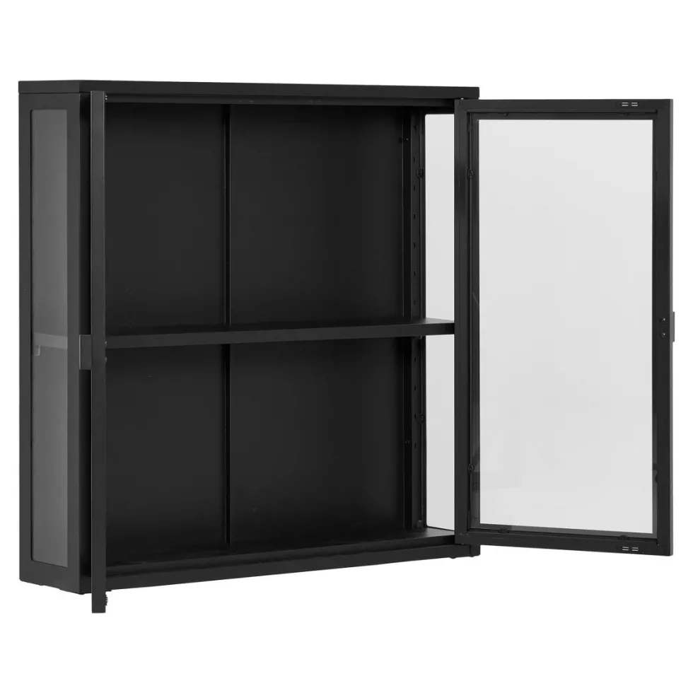 Brisbane vegghengt vitrineskap 2 glassdører sort stål 80 x 18 x 80 cm