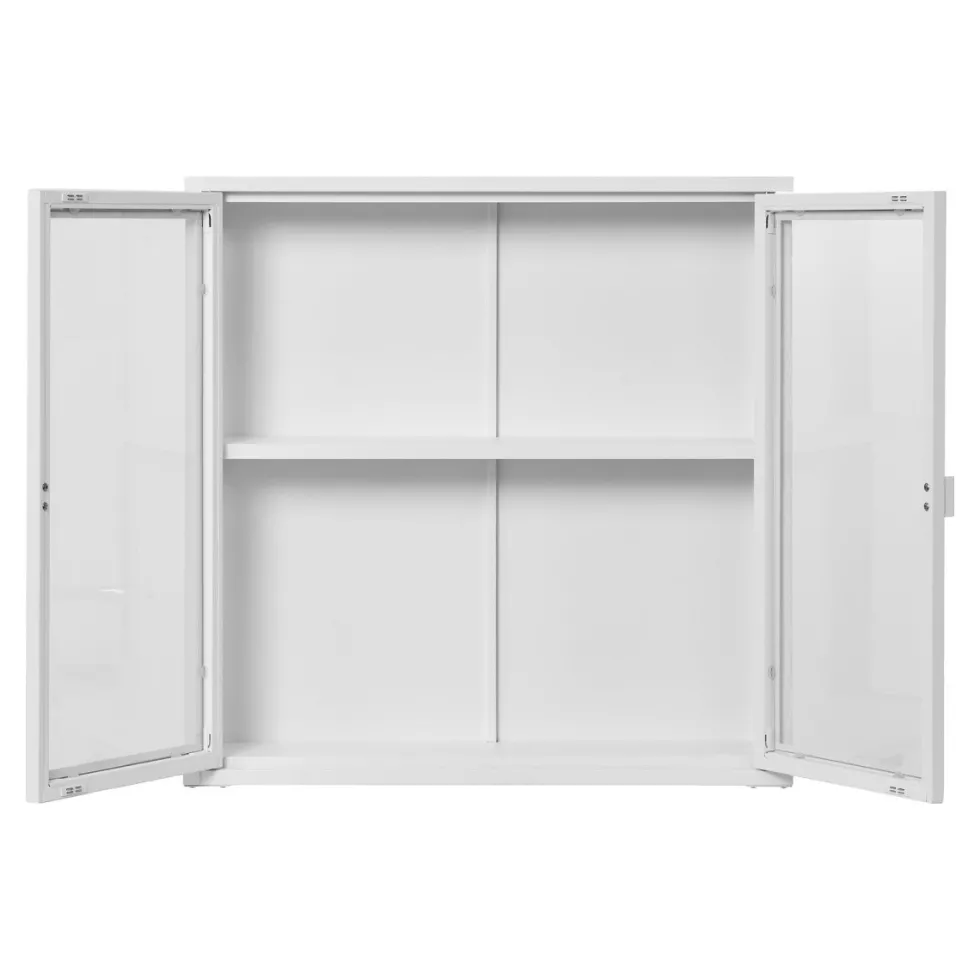 Brisbane vegghengt vitrineskap 2 glassdører hvit stål 80 x 18 x 80 cm