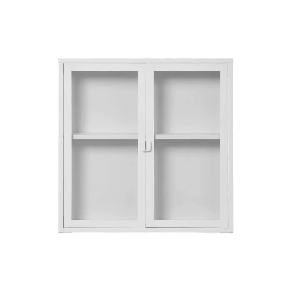 Brisbane vegghengt vitrineskap 2 glassdører hvit stål 80 x 18 x 80 cm