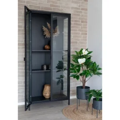 Brisbane vitrineskap 2 glassdører sort stål 80 x 35 x 175 cm