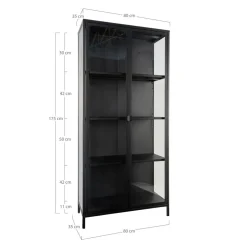 Brisbane vitrineskap 2 glassdører sort stål 80 x 35 x 175 cm