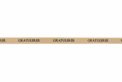 Gavebånd Gratulerer beige med sort tekst 10 mm