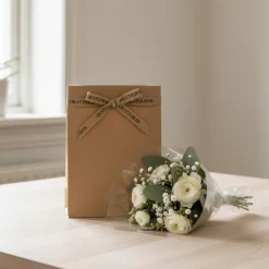 Gavebånd Gratulerer beige med sort tekst 10 mm
