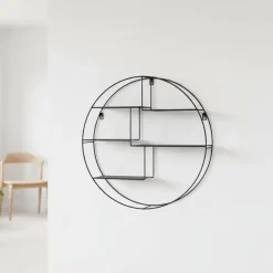 Genk vegghylle stål sort diameter 47 x 10 cm