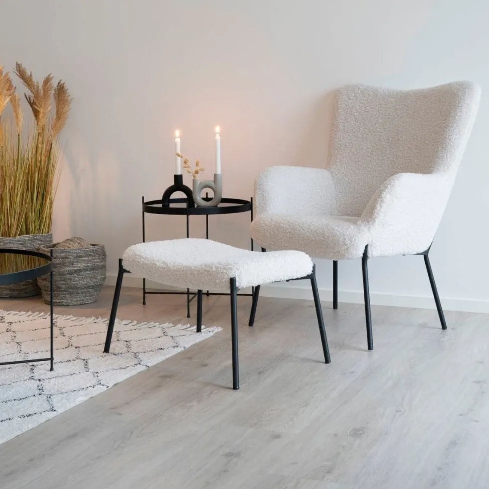 Glasglow sett lounge stol og puff hvit
