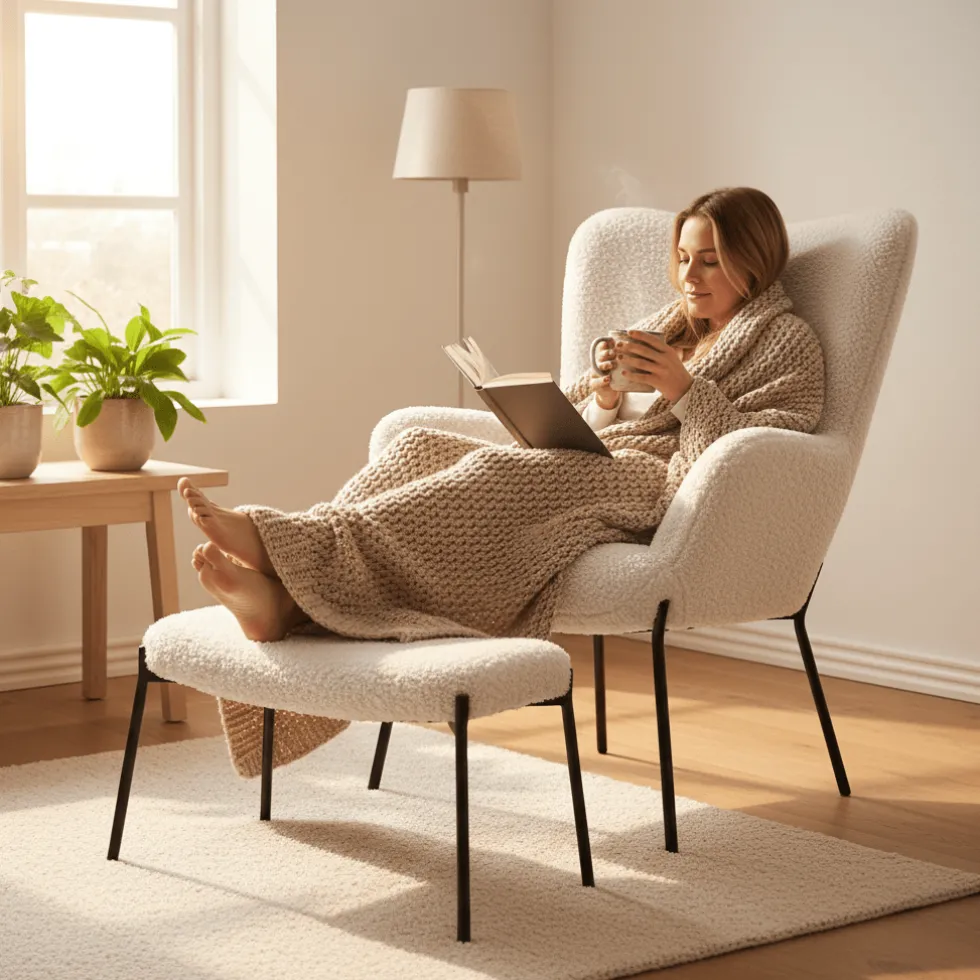 Glasglow sett lounge stol og puff hvit