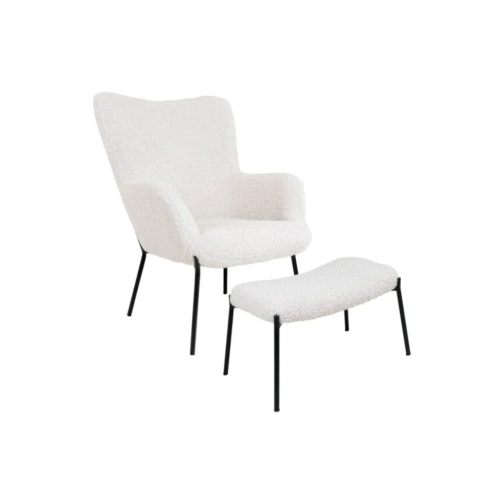 Glasglow sett lounge stol og puff hvit