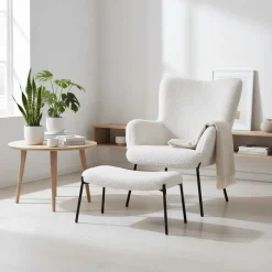 Glasglow sett lounge stol og puff hvit