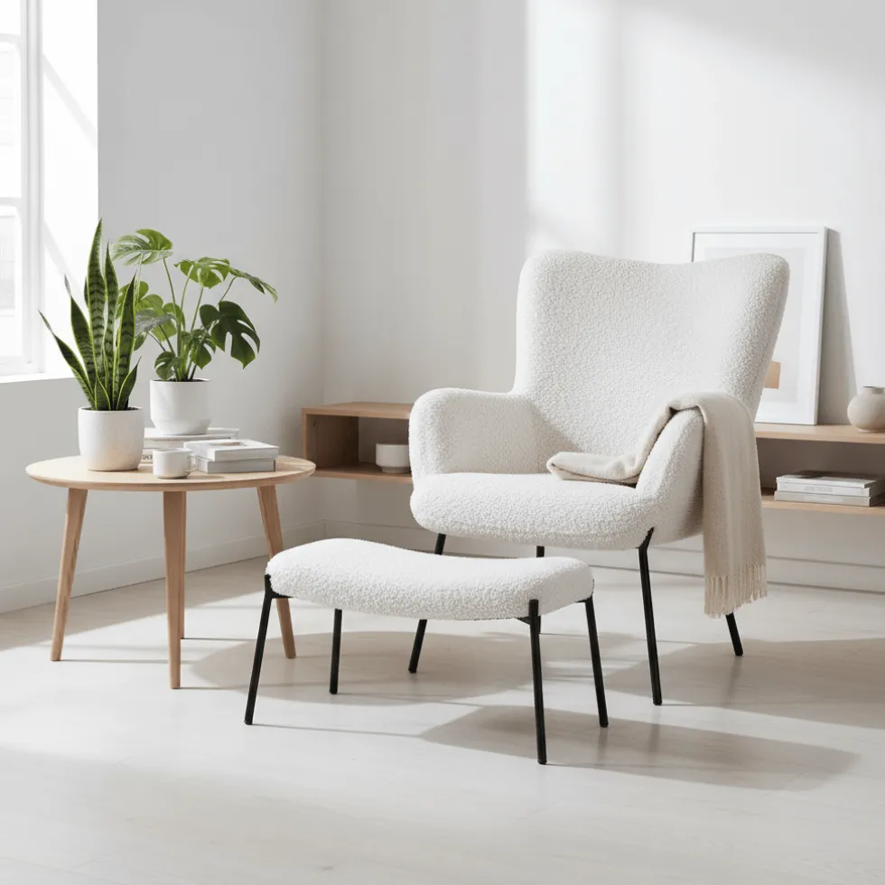 Glasglow sett lounge stol og puff hvit
