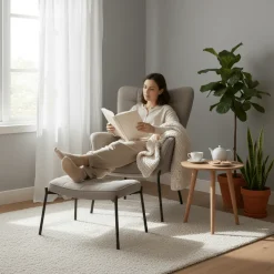 Glasglow sett lounge stol og puff grå
