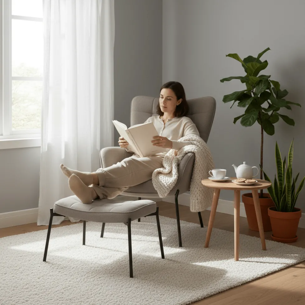 Glasglow sett lounge stol og puff grå