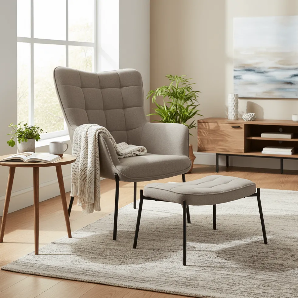 Glasglow sett lounge stol og puff grå
