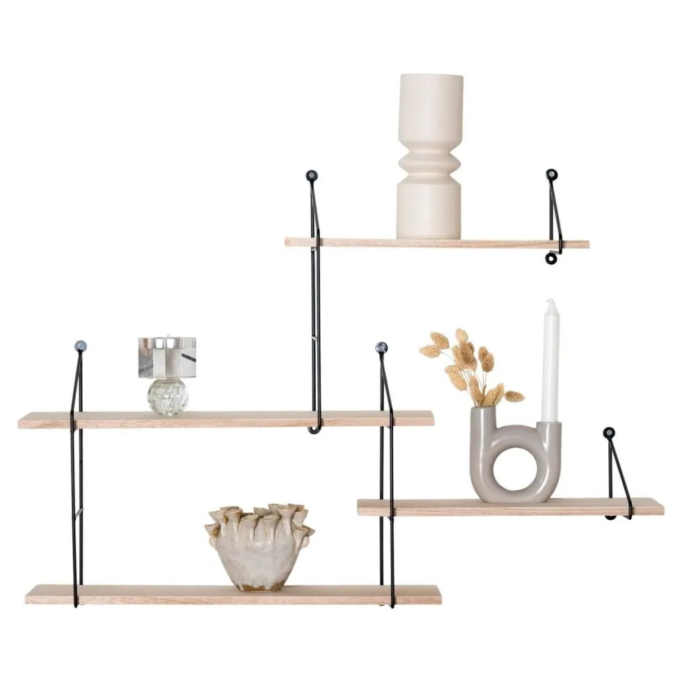 Harlem vegghylle sort metall/natur tre 99 cm