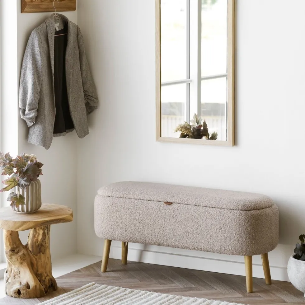 Harlow benk med oppbevaring bouclé beige 95 x 37 x 45 cm