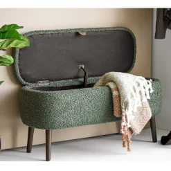 Harlow benk med oppbevaring teddy grønn 95x37x45 cm
