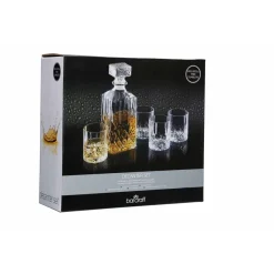 Karaffelsett i slipt glass med fire whiskyglass