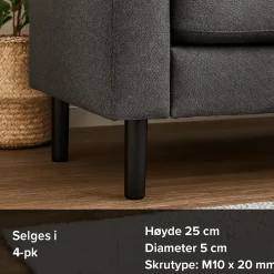 Klassisk møbelben, sort tre