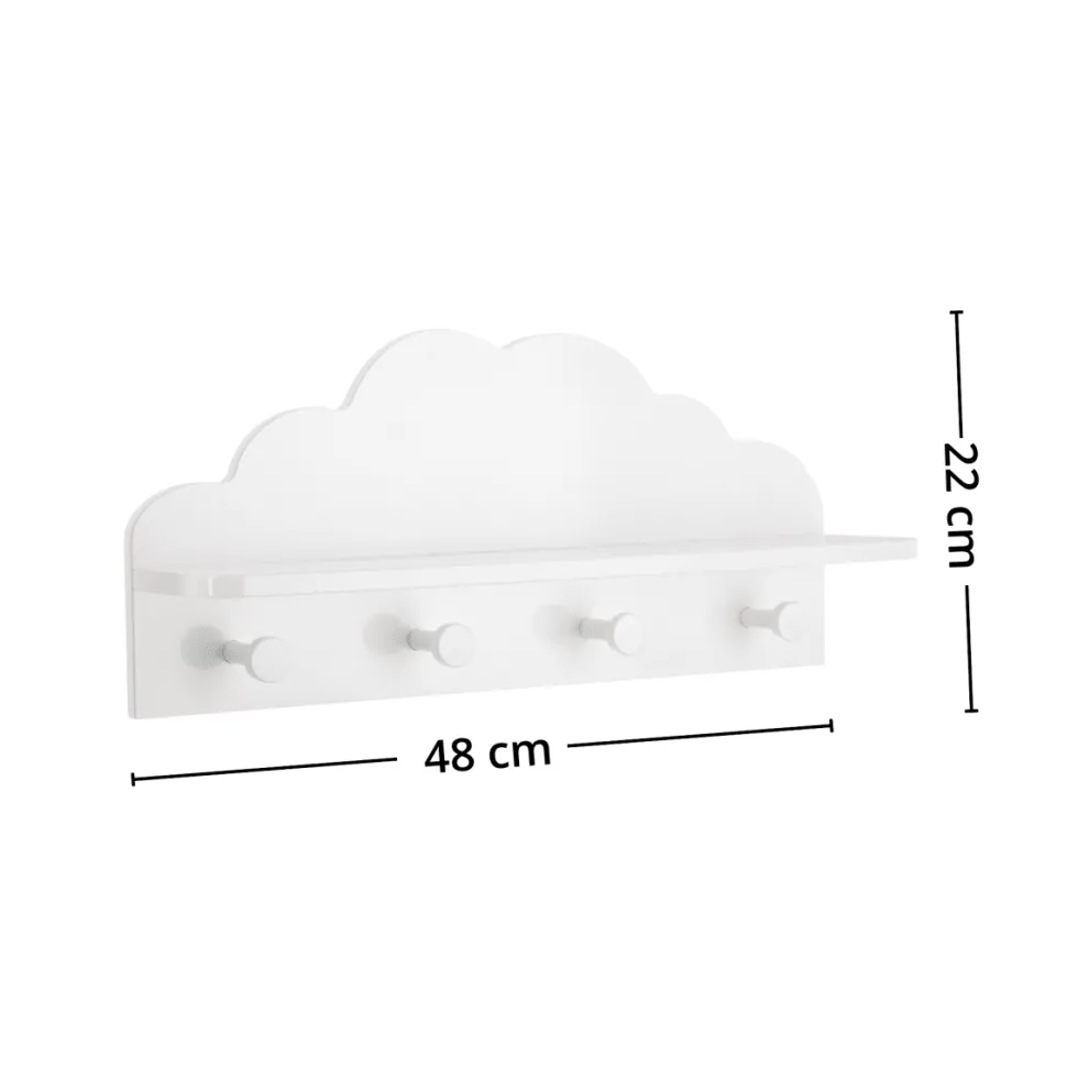 Knaggrekke med hylle og 4 knagger Cloud hvit