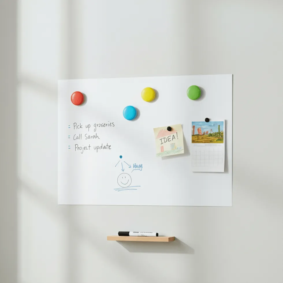 Magnetisk whiteboardfolie 4 magneter + penn 45 x 100 cm