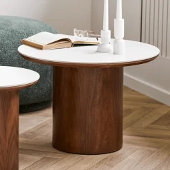 Noli sofabord keramikk hvit/mørk brun ø60 cm