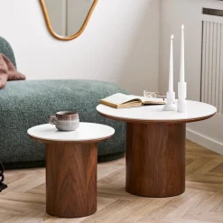 Noli sofabord keramikk hvit/mørk brun ø60 cm