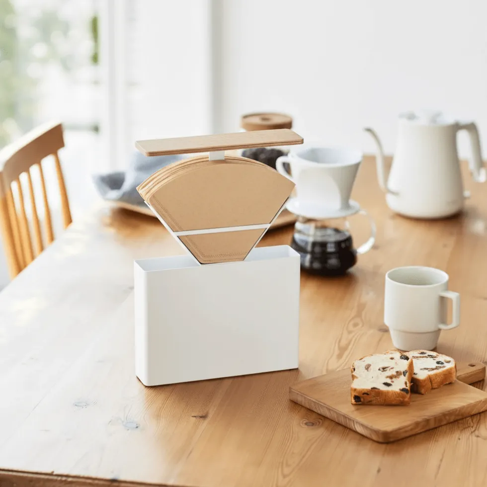 Oppbevaring for kaffefilter med holder hvit