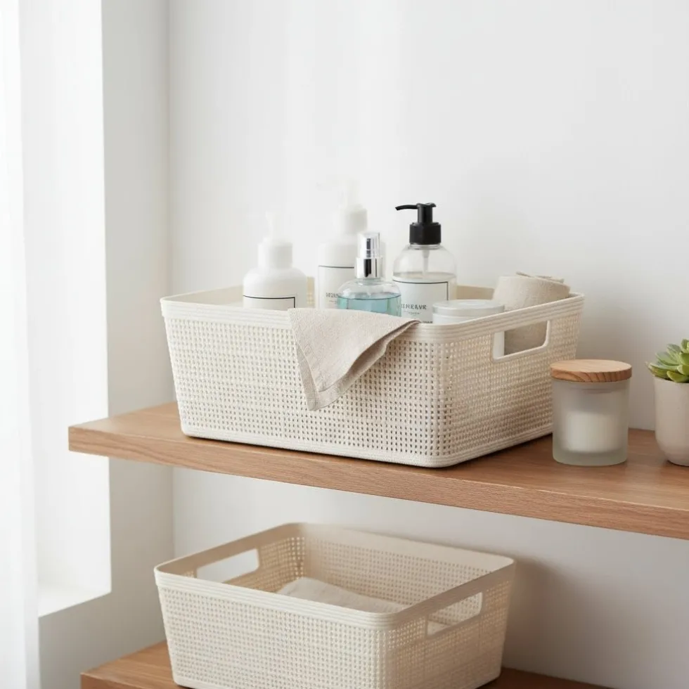 Oppbevaringskurv sandfarget 35 x 29 x 13 cm