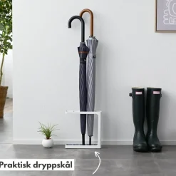 Paraplystativ med dryppskål, liten hvit
