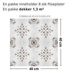 8-pk Amilia greige selvklebende fliser